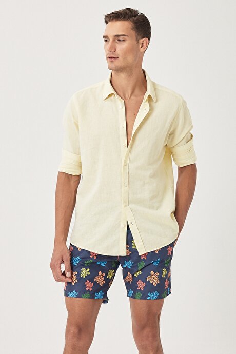 Standart Fit Casual Desenli Lacivert Mayo Deniz Şortu resmi