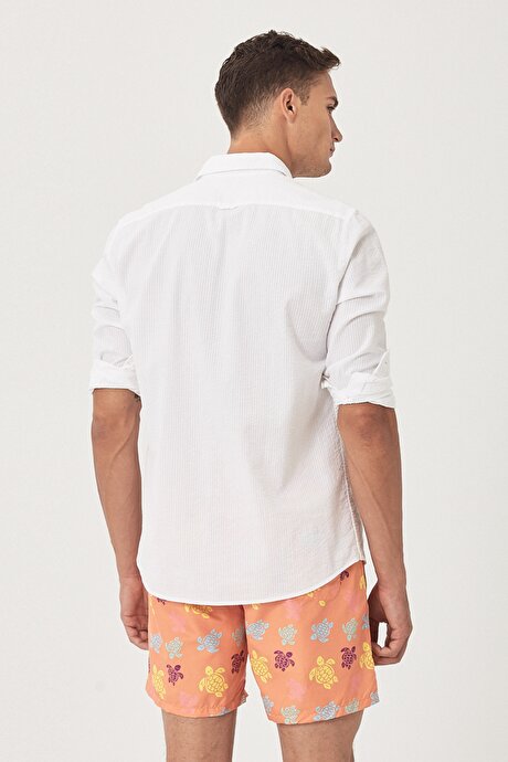 Standart Fit Casual Desenli Turuncu Mayo Deniz Şortu resmi