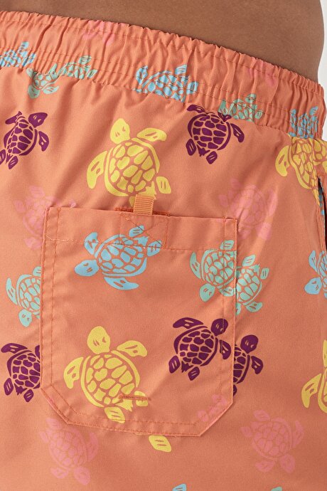 Standart Fit Casual Desenli Turuncu Mayo Deniz Şortu resmi