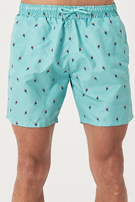 Standart Fit Casual Desenli Mint Mayo Deniz Şortu resmi