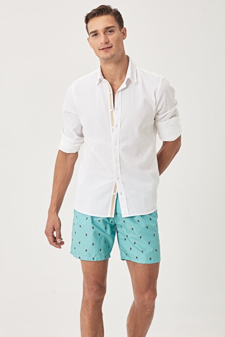 Standart Fit Casual Desenli Mint Mayo Deniz Şortu resmi