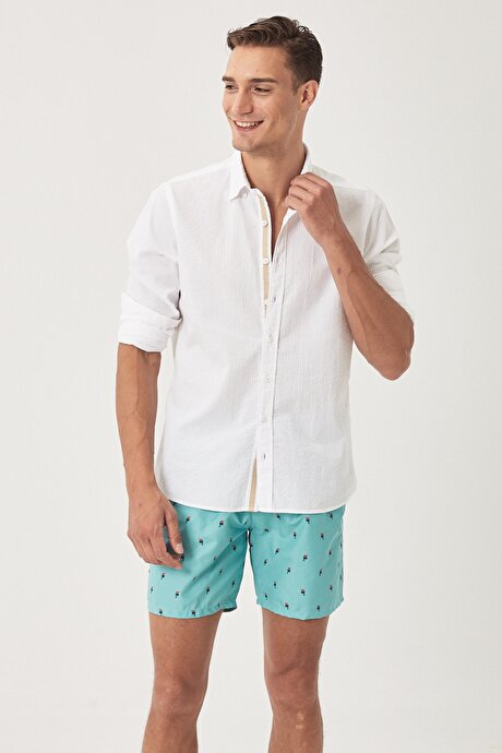Standart Fit Casual Desenli Mint Mayo Deniz Şortu resmi