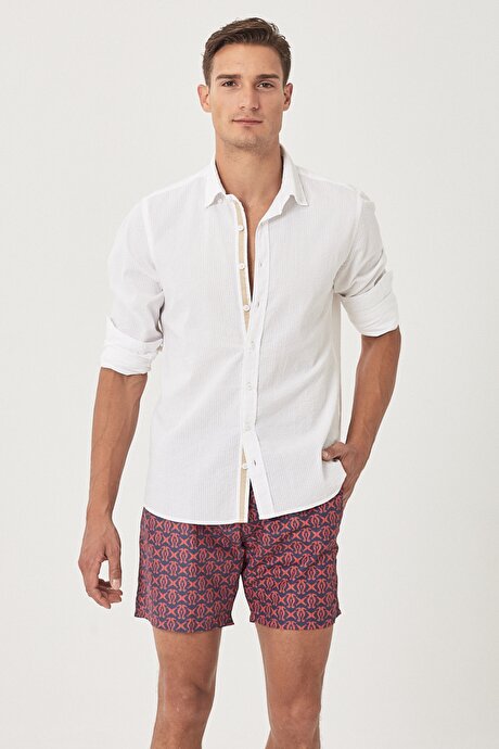 Standart Fit Casual Desenli Lacivert Mayo Deniz Şortu resmi
