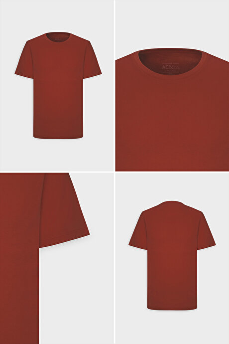 Slim Fit Dar Kesim Bisiklet Yaka %100 Pamuk Kısa Kollu Bordo Tişört resmi