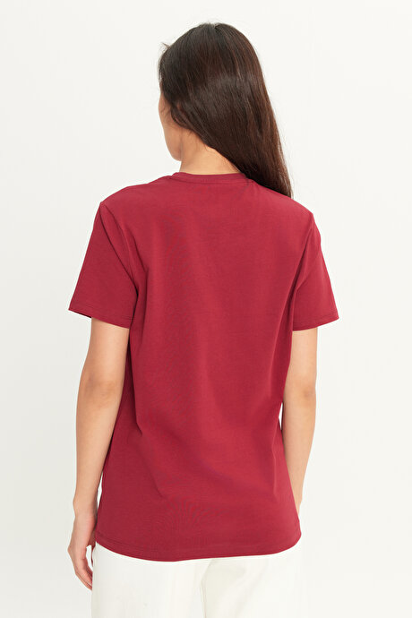 Slim Fit Dar Kesim Bisiklet Yaka %100 Pamuk Kısa Kollu Bordo Tişört resmi