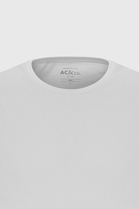 Slim Fit Dar Kesim Bisiklet Yaka %100 Pamuk Kısa Kollu Beyaz Tişört resmi