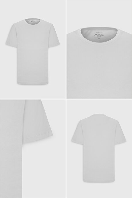 Slim Fit Dar Kesim Bisiklet Yaka %100 Pamuk Kısa Kollu Beyaz Tişört resmi