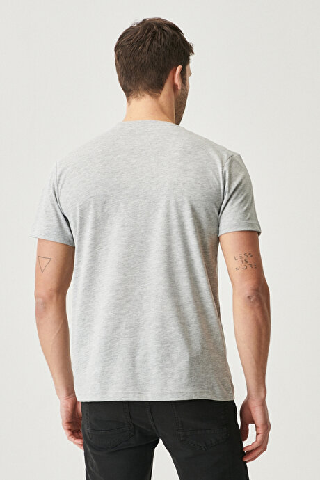 Slim Fit Dar Kesim Bisiklet Yaka Pamuklu Kısa Kollu Gri Melanj Tişört resmi