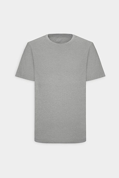 Slim Fit Dar Kesim Bisiklet Yaka Pamuklu Kısa Kollu Gri Melanj Tişört resmi