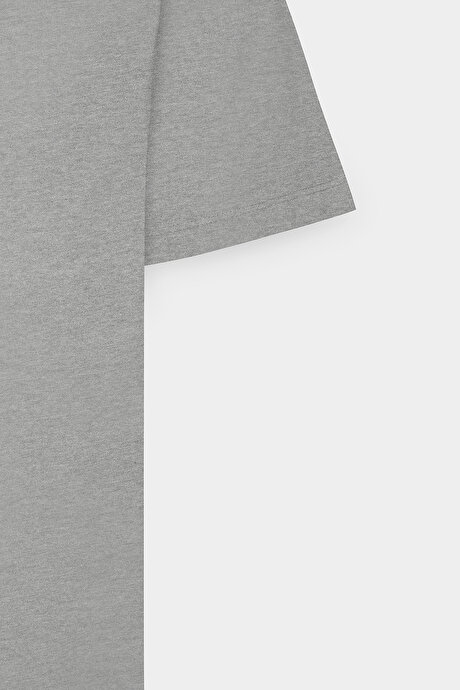 Slim Fit Dar Kesim Bisiklet Yaka Pamuklu Kısa Kollu Gri Melanj Tişört resmi