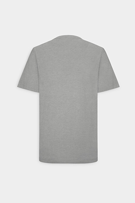 Slim Fit Dar Kesim Bisiklet Yaka Pamuklu Kısa Kollu Gri Melanj Tişört resmi