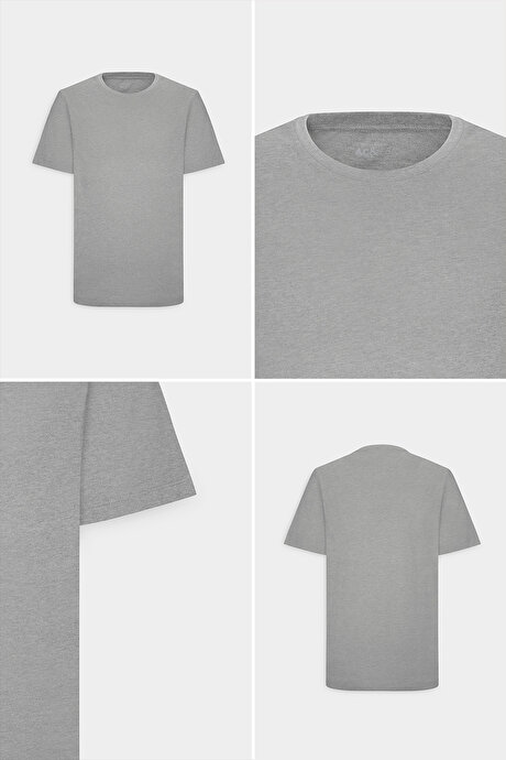 Slim Fit Dar Kesim Bisiklet Yaka Pamuklu Kısa Kollu Gri Melanj Tişört resmi
