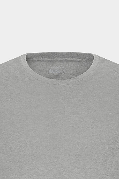 Slim Fit Dar Kesim Bisiklet Yaka %100 Pamuk Kısa Kollu Gri Melanj Tişört resmi