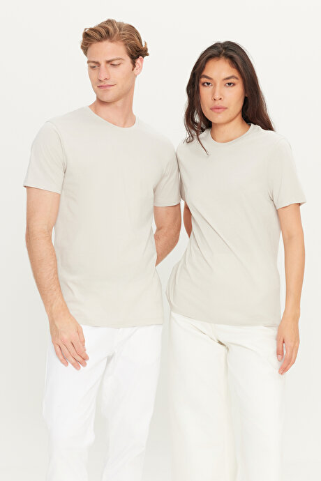 Slim Fit Dar Kesim Bisiklet Yaka %100 Pamuk Kısa Kollu Gri Tişört resmi