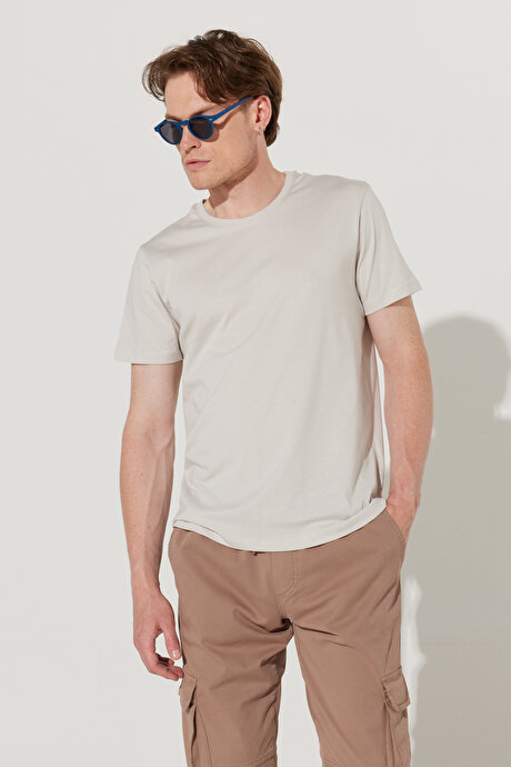 Slim Fit Dar Kesim Bisiklet Yaka %100 Pamuk Kısa Kollu Gri Tişört resmi