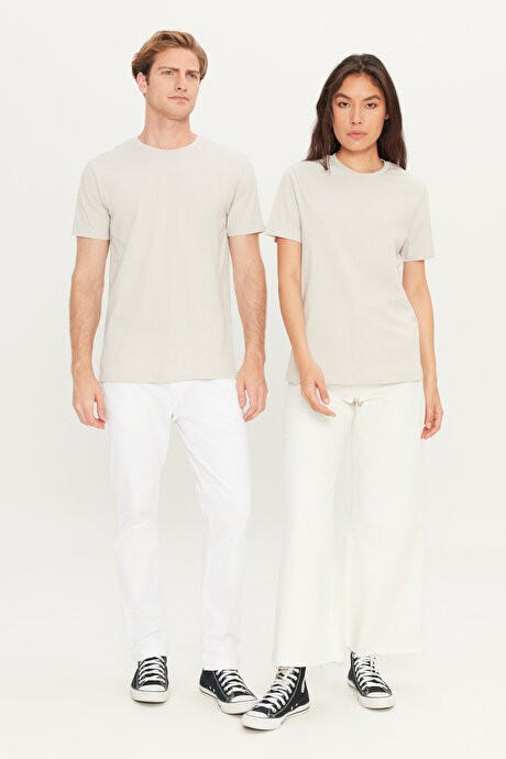 Slim Fit Dar Kesim Bisiklet Yaka %100 Pamuk Kısa Kollu Gri Tişört resmi