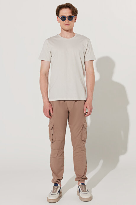 Slim Fit Dar Kesim Bisiklet Yaka %100 Pamuk Kısa Kollu Gri Tişört resmi
