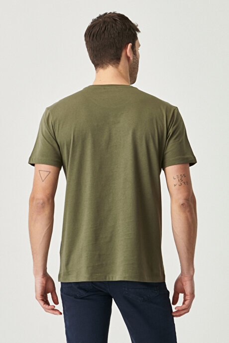 Slim Fit Dar Kesim Bisiklet Yaka %100 Pamuk Kısa Kollu Haki Tişört resmi