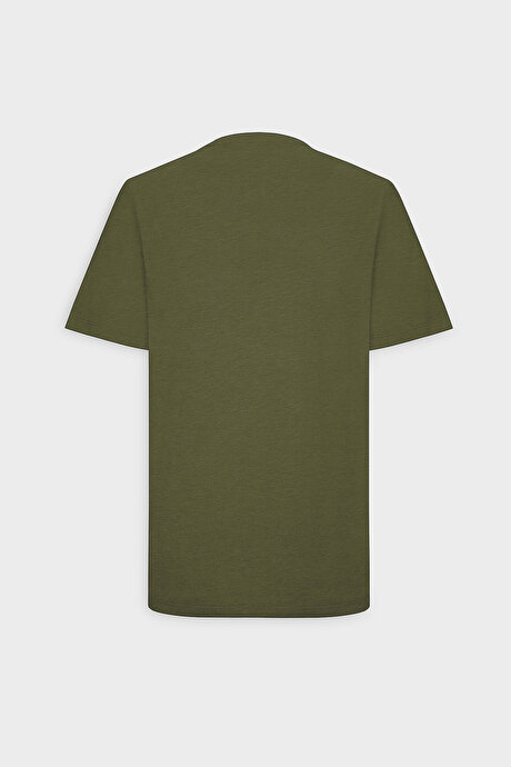 Slim Fit Dar Kesim Bisiklet Yaka %100 Pamuk Kısa Kollu Haki Tişört resmi