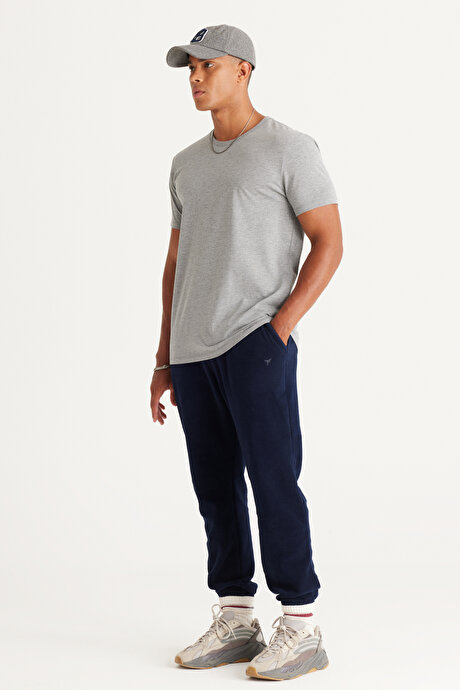 Slim Fit Dar Kesim Bisiklet Yaka %100 Pamuk Kısa Kollu Koyu Gri Tişört resmi