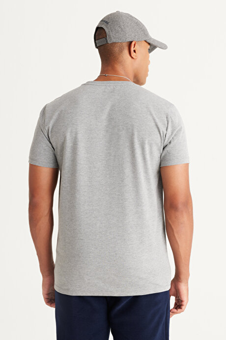 Slim Fit Dar Kesim Bisiklet Yaka %100 Pamuk Kısa Kollu Koyu Gri Tişört resmi