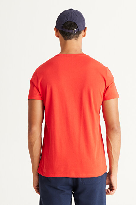 Slim Fit Dar Kesim Bisiklet Yaka %100 Pamuk Kısa Kollu Kırmızı Tişört resmi