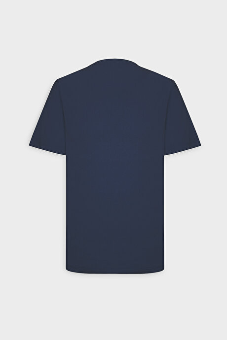 Slim Fit Dar Kesim Bisiklet Yaka %100 Pamuk Kısa Kollu Lacivert Tişört resmi