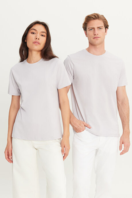 Slim Fit Dar Kesim Bisiklet Yaka %100 Pamuk Kısa Kollu Lila Tişört resmi