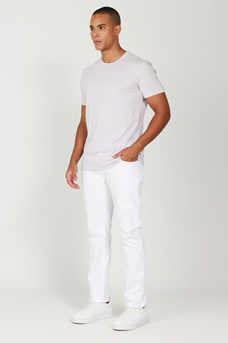 Slim Fit Dar Kesim Bisiklet Yaka %100 Pamuk Kısa Kollu Lila Tişört resmi