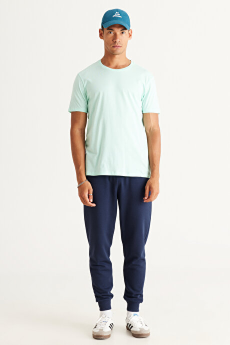 Slim Fit Dar Kesim Bisiklet Yaka %100 Pamuk Kısa Kollu Mint Tişört resmi
