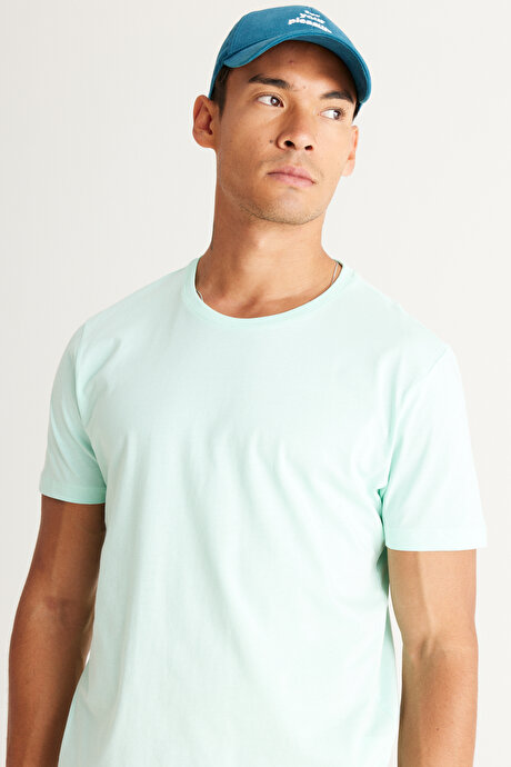 Slim Fit Dar Kesim Bisiklet Yaka %100 Pamuk Kısa Kollu Mint Tişört resmi