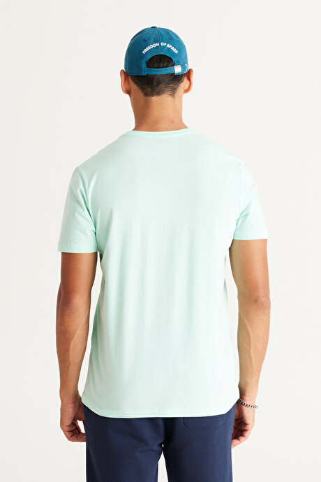 Slim Fit Dar Kesim Bisiklet Yaka %100 Pamuk Kısa Kollu Mint Tişört resmi