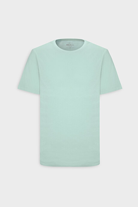 Slim Fit Dar Kesim Bisiklet Yaka %100 Pamuk Kısa Kollu Mint Tişört resmi