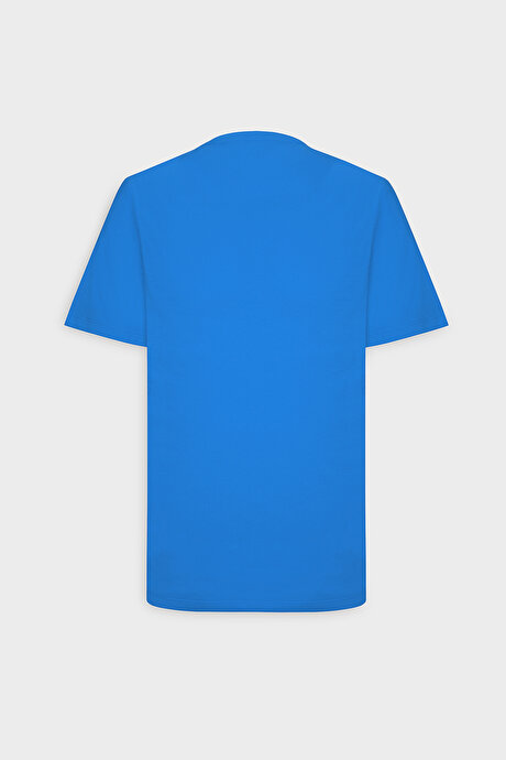 Slim Fit Dar Kesim Bisiklet Yaka %100 Pamuk Kısa Kollu Saks Tişört resmi