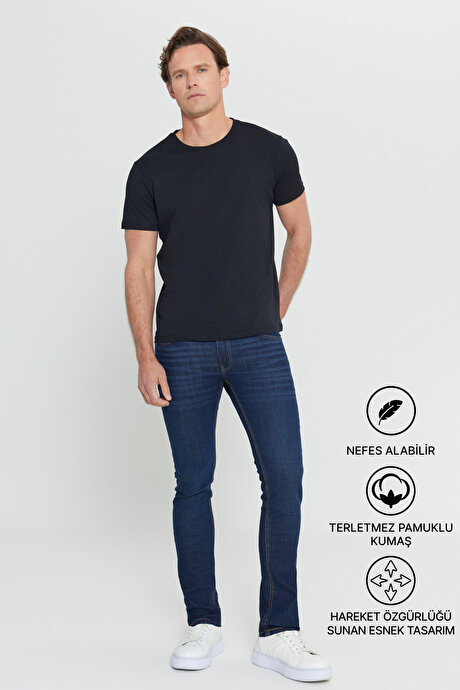 Slim Fit Dar Kesim Bisiklet Yaka %100 Pamuk Kısa Kollu Siyah Tişört resmi