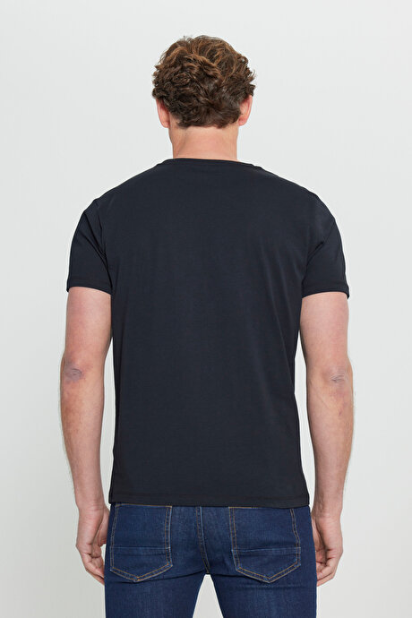 Slim Fit Dar Kesim Bisiklet Yaka %100 Pamuk Kısa Kollu Siyah Tişört resmi