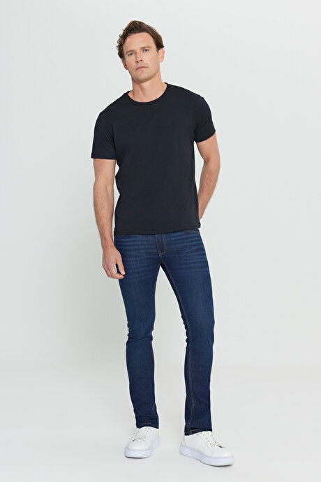 Slim Fit Dar Kesim Bisiklet Yaka %100 Pamuk Kısa Kollu Siyah Tişört resmi