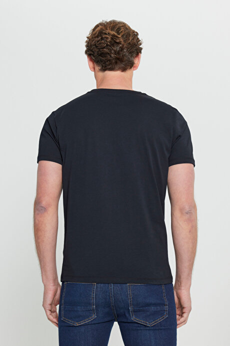 Slim Fit Dar Kesim Bisiklet Yaka %100 Pamuk Kısa Kollu Siyah Tişört resmi
