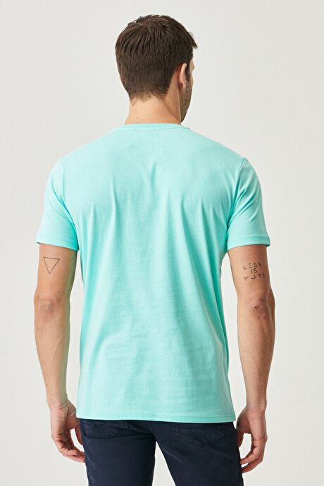 Slim Fit Dar Kesim Bisiklet Yaka %100 Pamuk Kısa Kollu Turkuaz Tişört resmi
