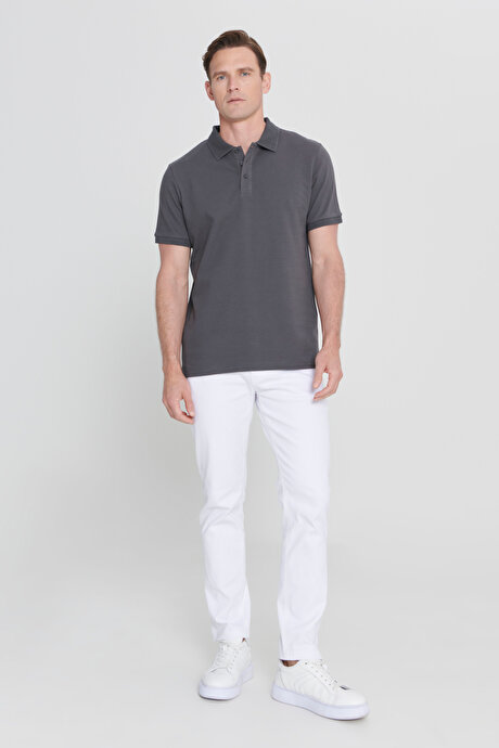 %100 Pamuk Kıvrılmaz Pike Polo Yaka Slim Fit Dar Kesim Antrasit Tişört resmi