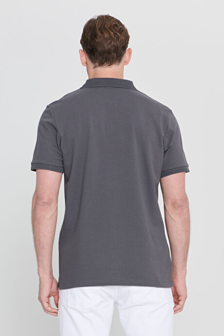 %100 Pamuk Kıvrılmaz Pike Polo Yaka Slim Fit Dar Kesim Antrasit Tişört resmi