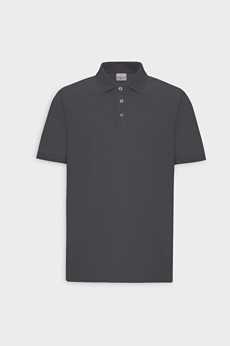 %100 Pamuk Kıvrılmaz Pike Polo Yaka Slim Fit Dar Kesim Antrasit Tişört resmi