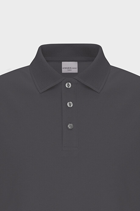 %100 Pamuk Kıvrılmaz Pike Polo Yaka Slim Fit Dar Kesim Antrasit Tişört resmi