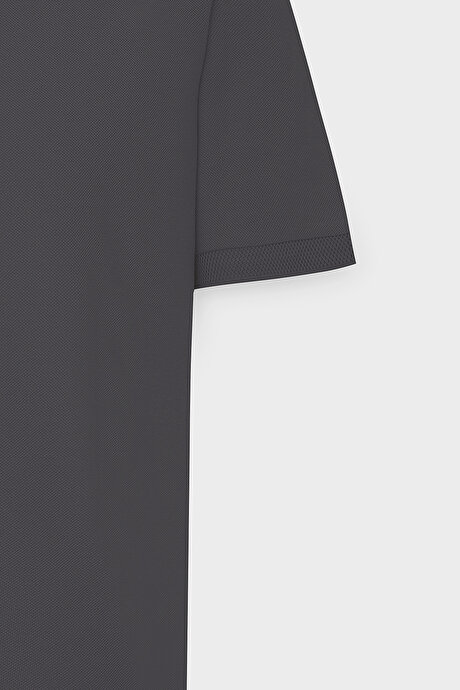 %100 Pamuk Kıvrılmaz Pike Polo Yaka Slim Fit Dar Kesim Antrasit Tişört resmi