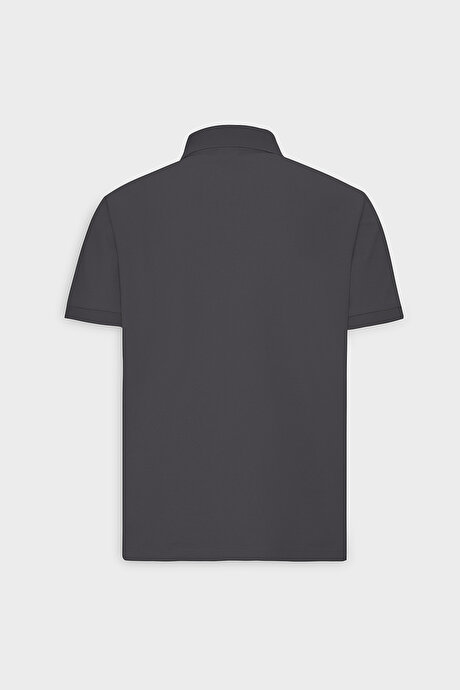 %100 Pamuk Kıvrılmaz Pike Polo Yaka Slim Fit Dar Kesim Antrasit Tişört resmi