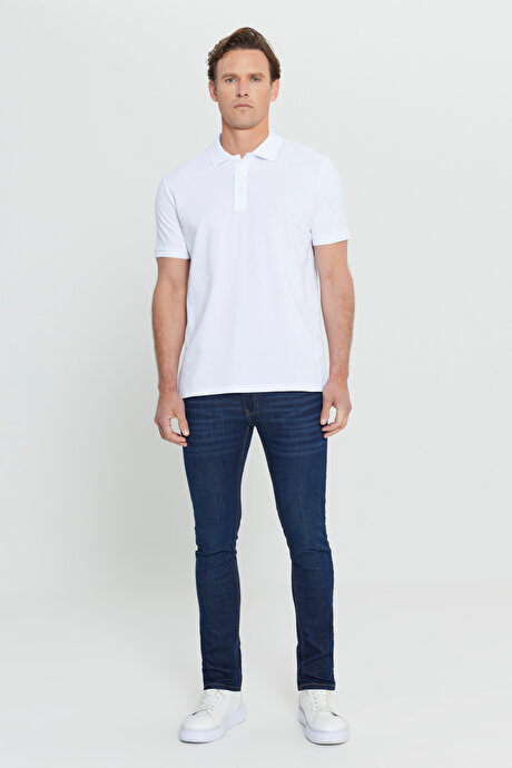 %100 Pamuk Kıvrılmaz Pike Polo Yaka Slim Fit Dar Kesim Beyaz Tişört resmi