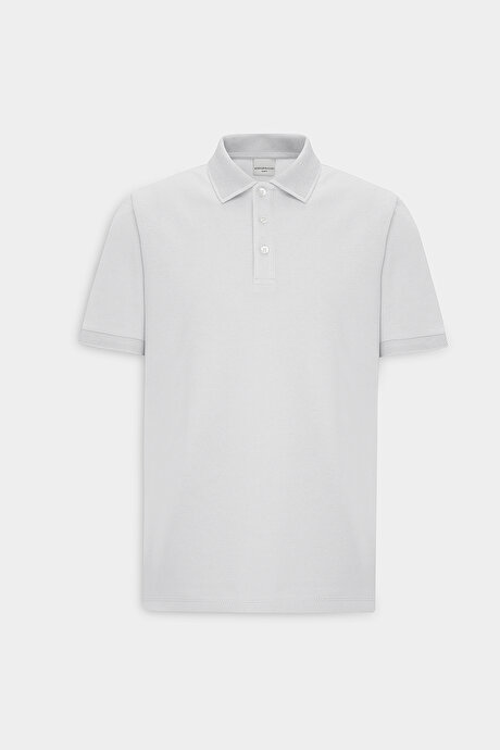 %100 Pamuk Kıvrılmaz Pike Polo Yaka Slim Fit Dar Kesim Beyaz Tişört resmi