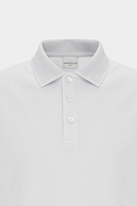 %100 Pamuk Kıvrılmaz Pike Polo Yaka Slim Fit Dar Kesim Beyaz Tişört resmi