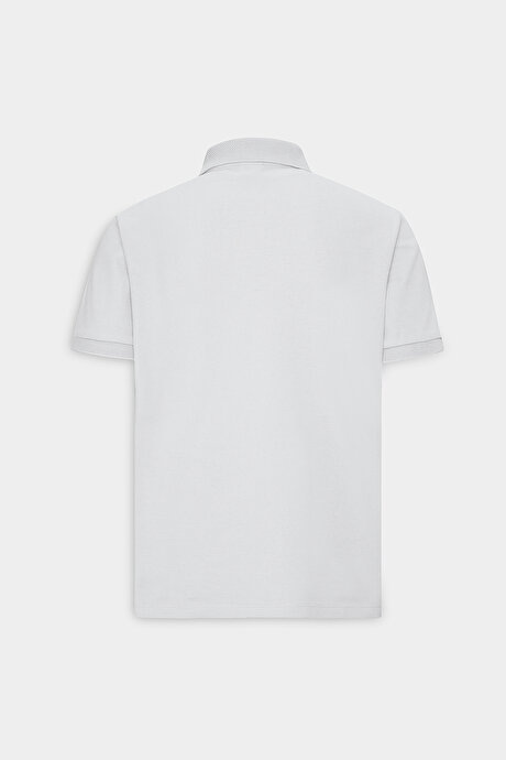 %100 Pamuk Kıvrılmaz Pike Polo Yaka Slim Fit Dar Kesim Beyaz Tişört resmi