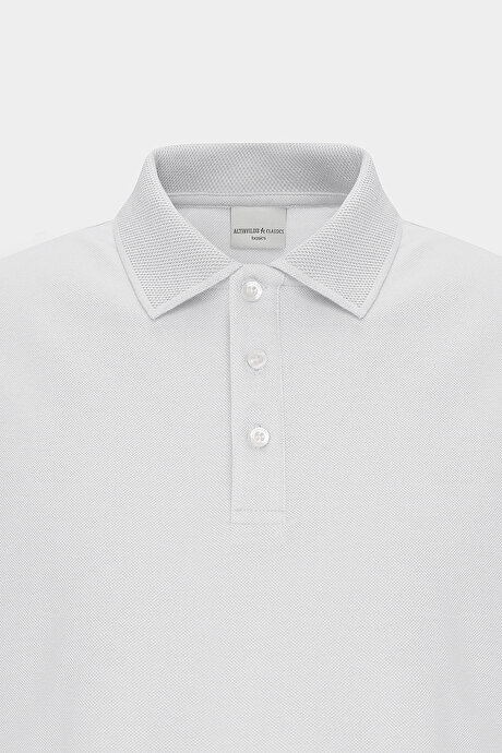 %100 Pamuk Kıvrılmaz Pike Polo Yaka Slim Fit Dar Kesim Beyaz Tişört resmi